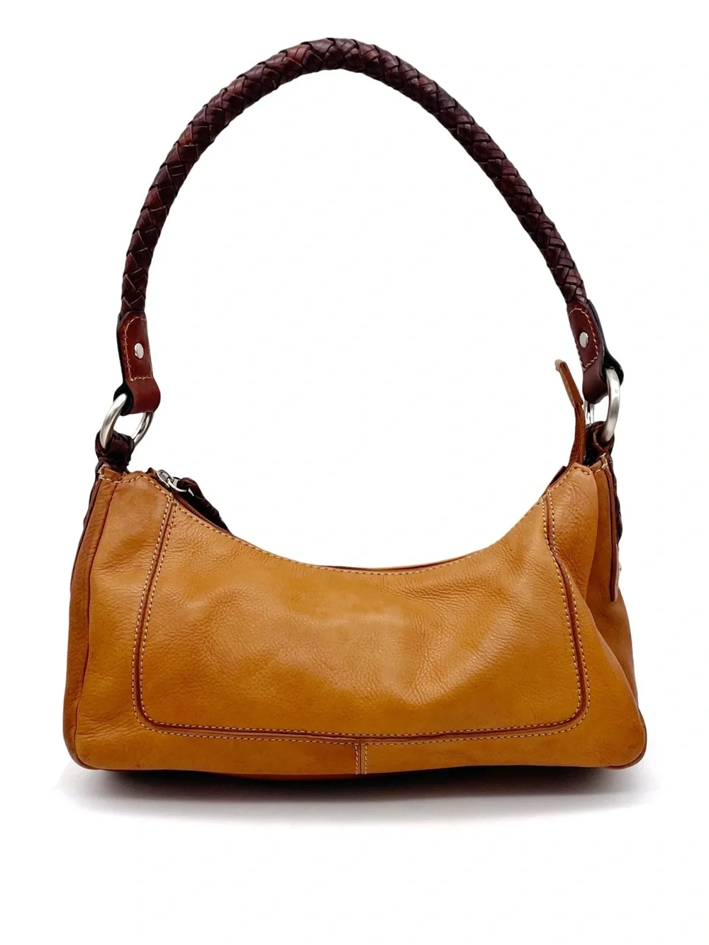 Vintage Fossil Leather Hobo Shoulder Bag Tan Brown Braided Handle Purse Y2K
